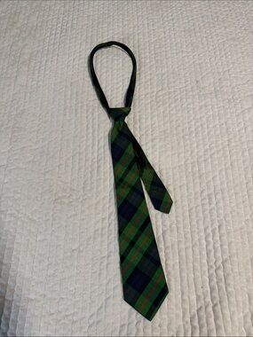 Hartstrings Green and Navy Plaid Kids Silk zip Tie with Red Accents